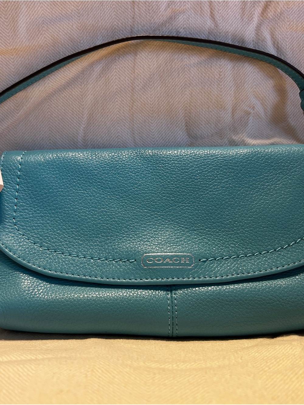 Coach Teal Leather Shoulder Clutch Bag